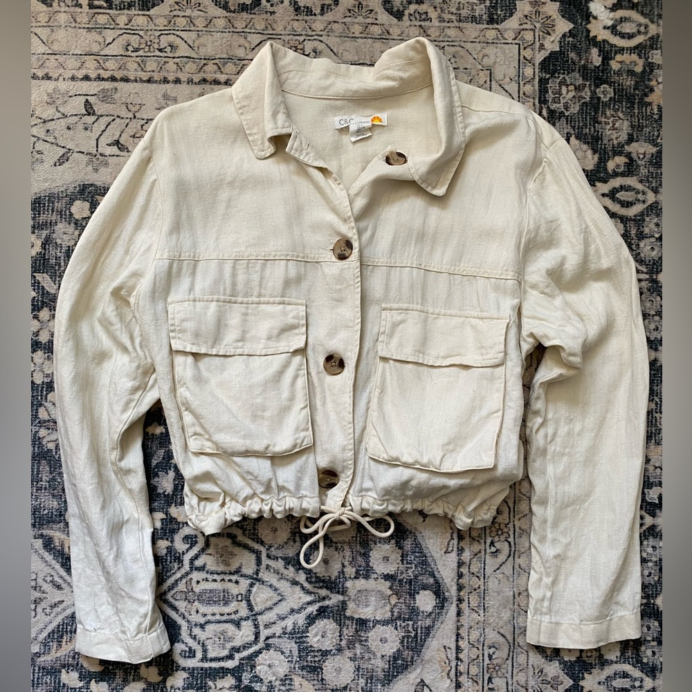 C&C California Cream Button-Up top with drawstring waist